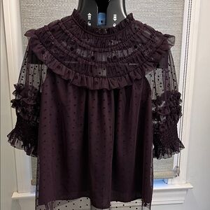 Boden Sheer Ruffled Blouse in Rich Purple